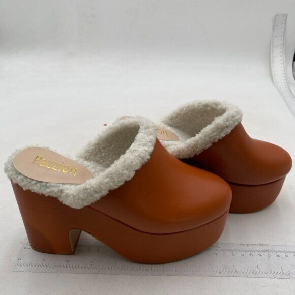 Pazzion Brown Comfy Thick Platform Round Toe Slip On Block High Heel Clogs Mules - Picture 3 of 7